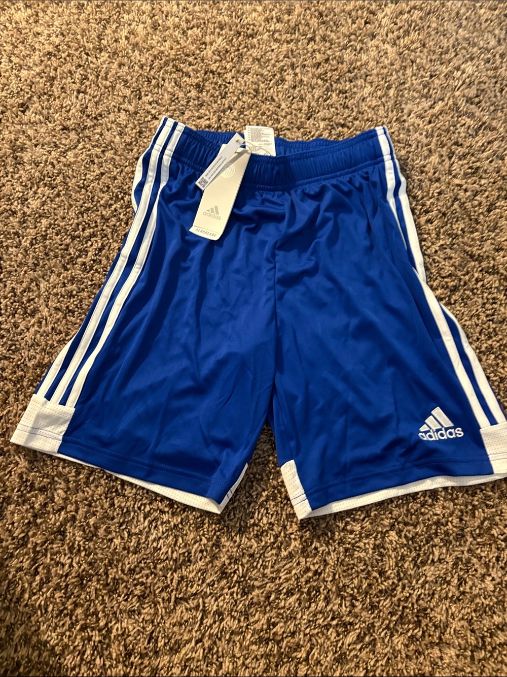 adidas Men’s Royal Blue Athletic Shorts with White Stripes